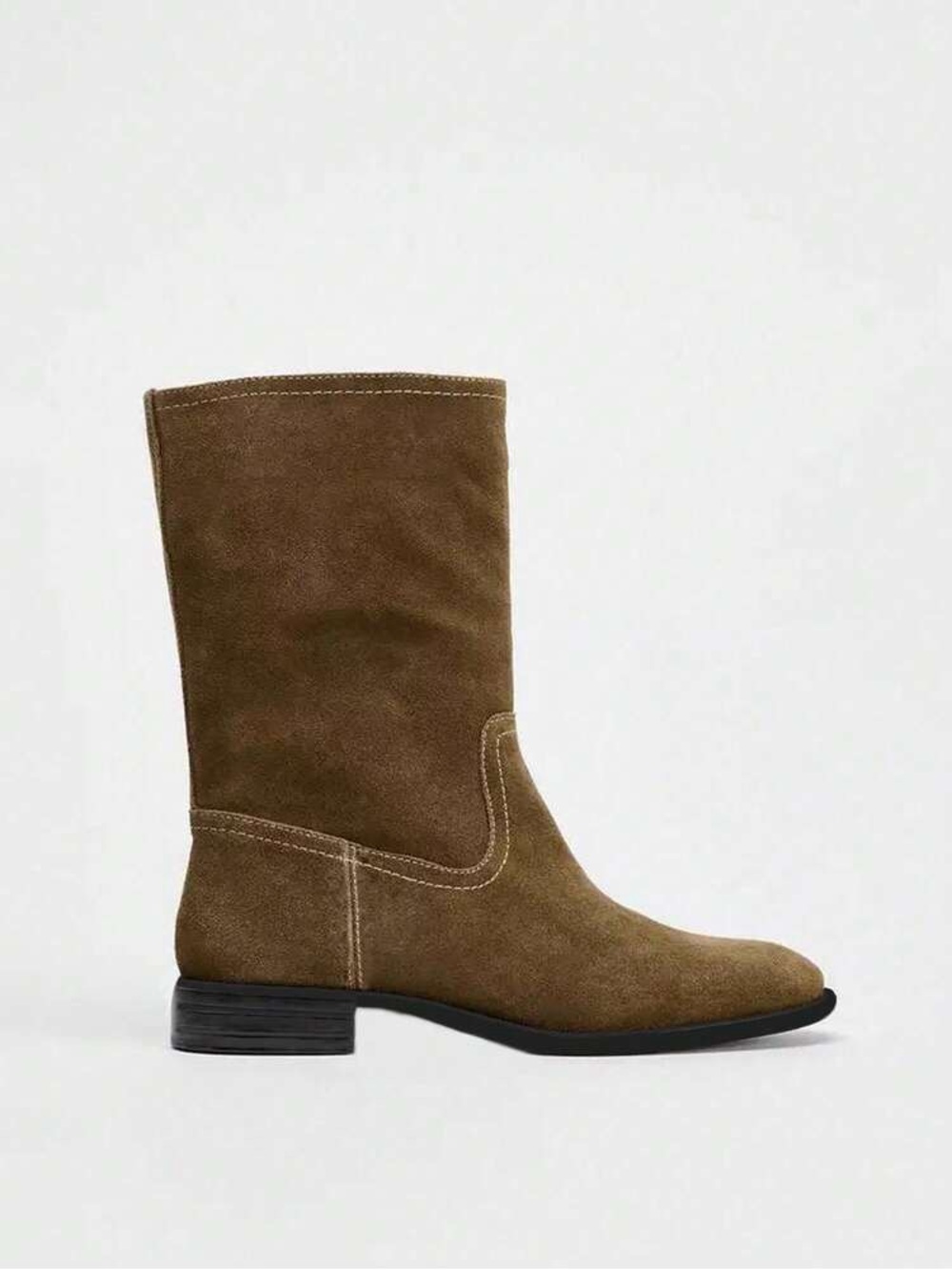 NWT Zara Mid Shaft Suede Round Toe Boots